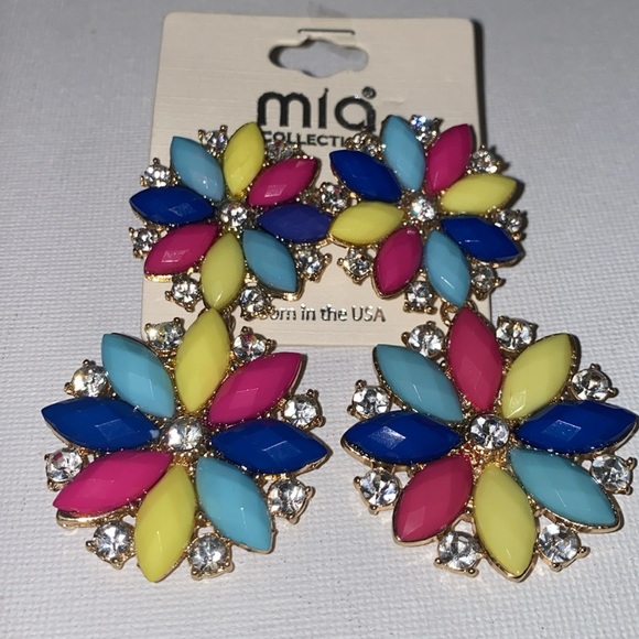 MIA Colorful Floral Earrings with Crystal Accents - Picture 1 of 5